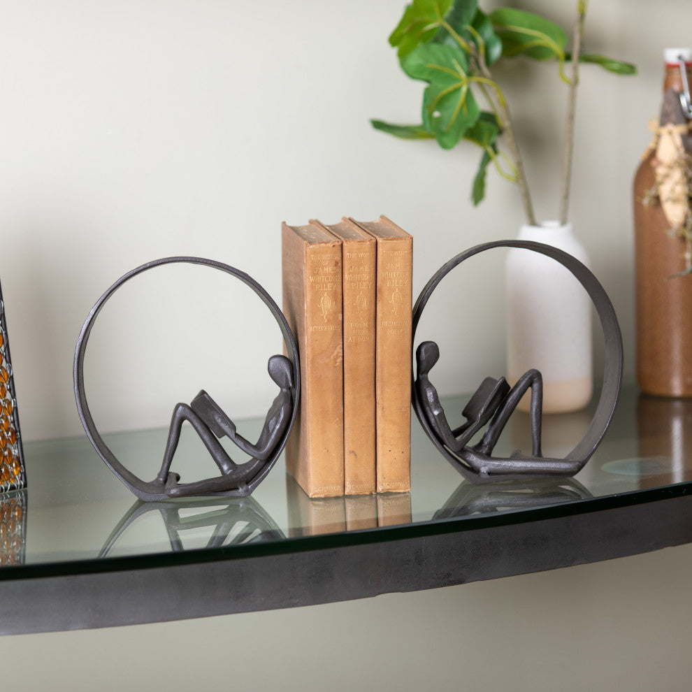 Danya B. Contemporary Encircled Reader Cast Iron Sculpture Statue, Female
