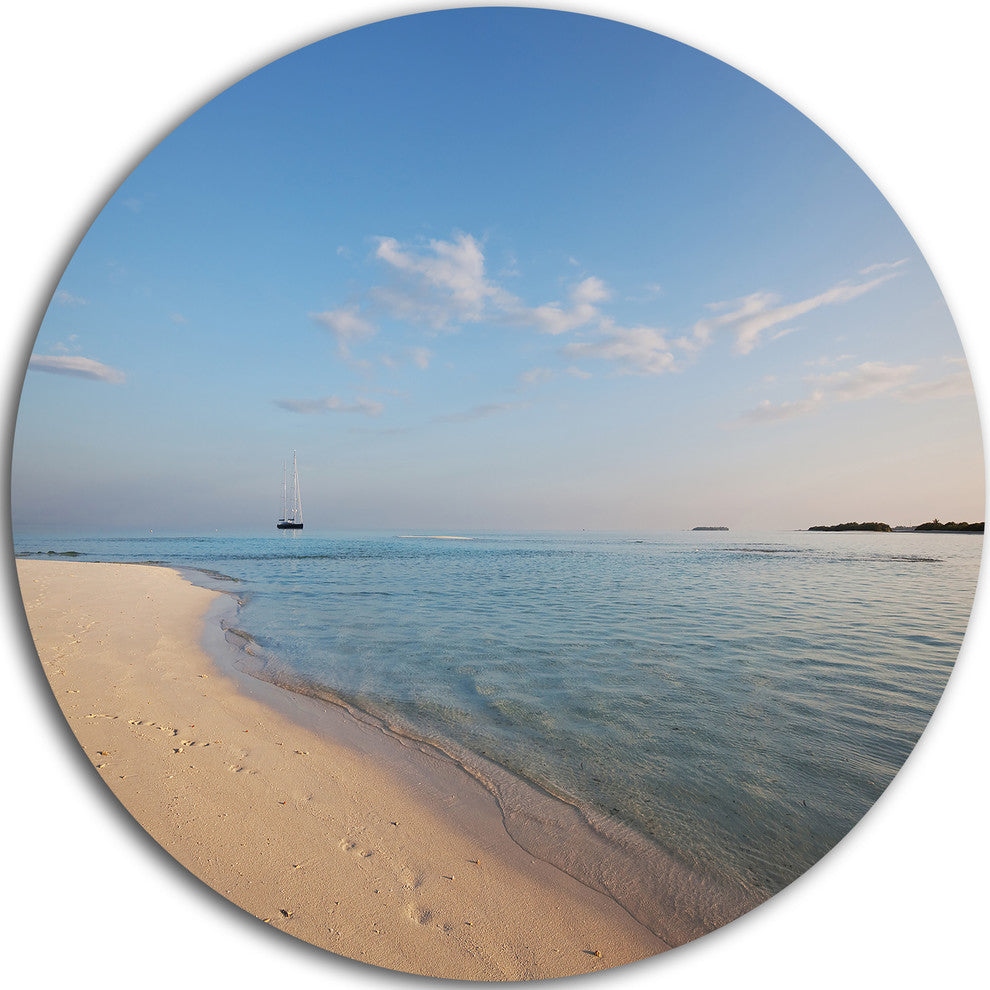 Serene Maldives Beach With Plain Sky, Seascape Disc Metal Wall Art, 11"