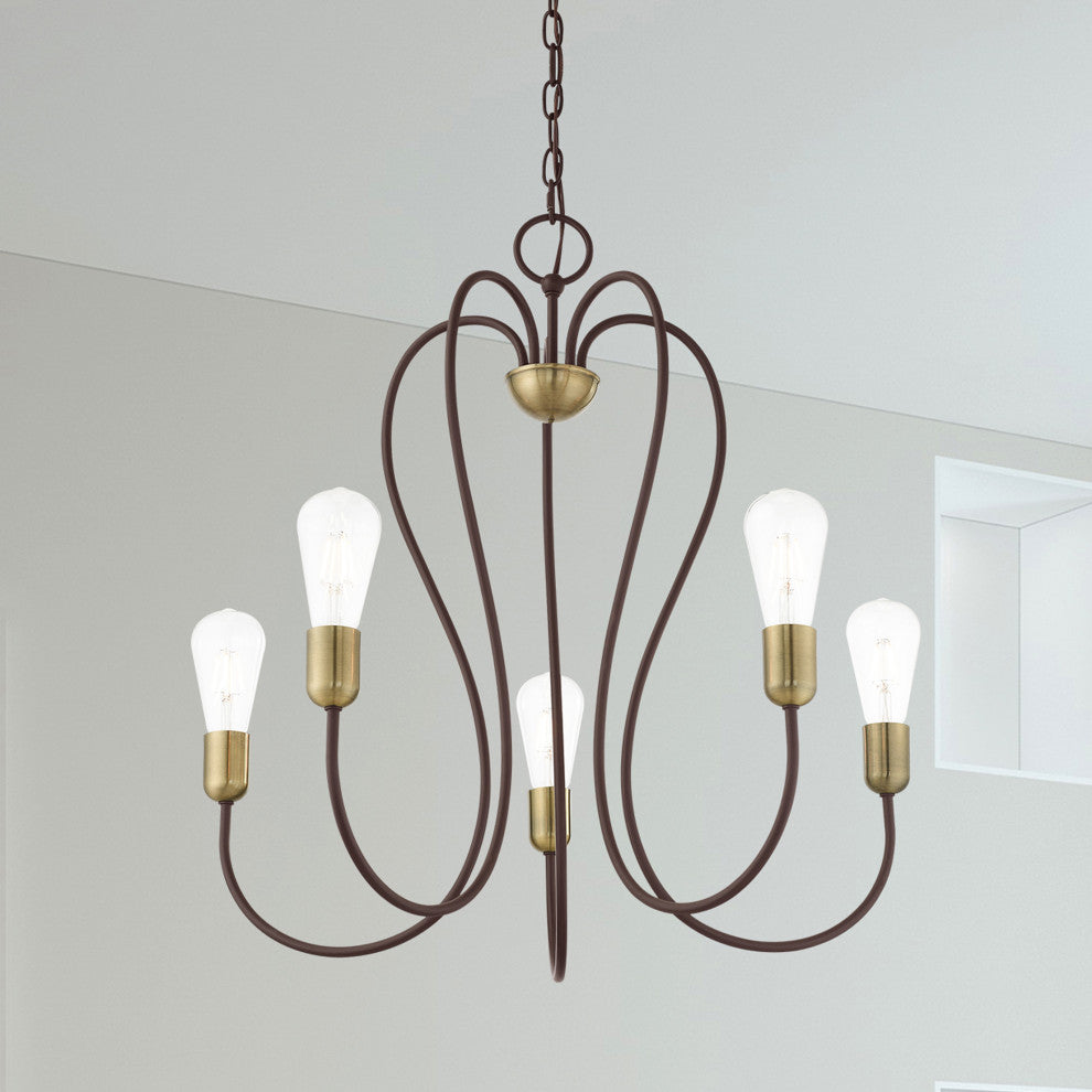 Livex Lighting Lucerne 5 Light Bronze With Antique Brass Accent Chandelier