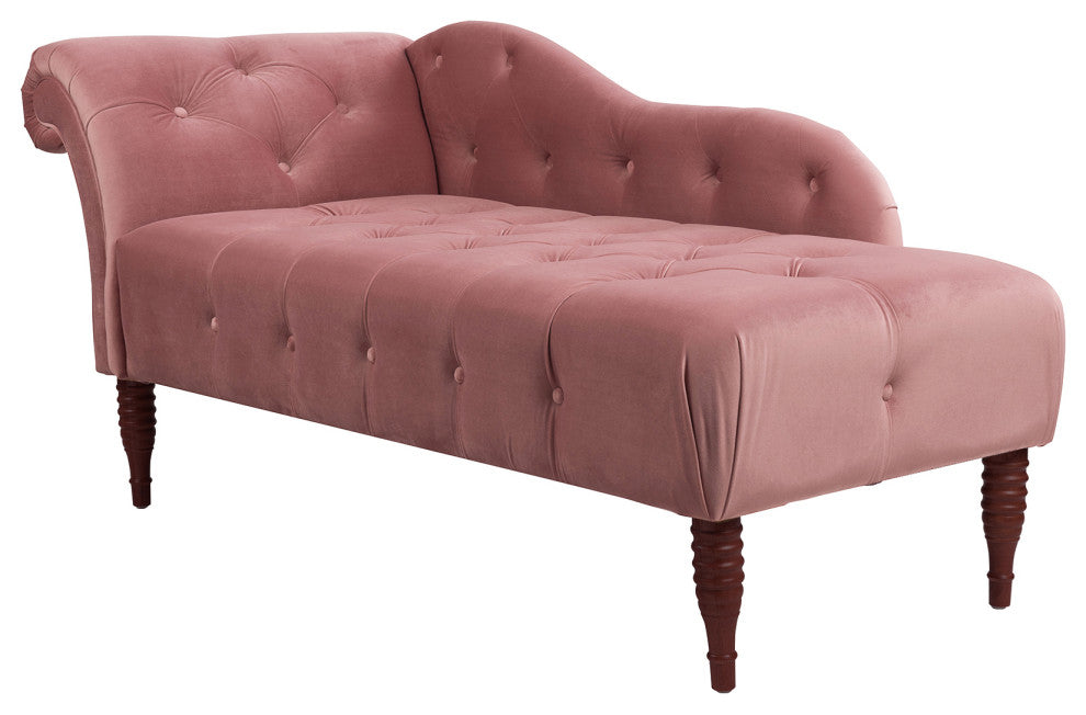Samuel 66" Tufted Chaise Lounge, Right-Arm Facing, Dusty Pink Velvet