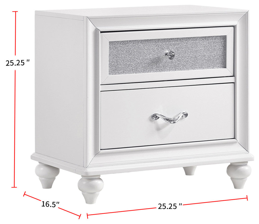 2 Drawers Nightstand With Acrylic Crystal Accent, Gray and White