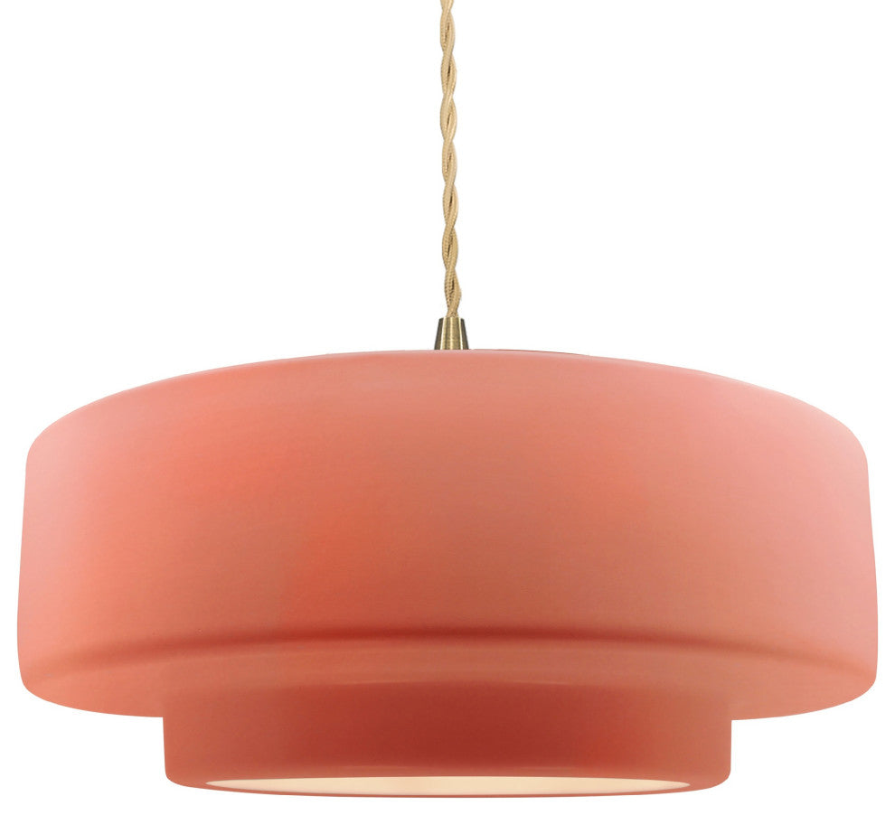 Radiance Large Tier Pendant, Gloss Blush Frame, Brushed Brass, LED, Beige