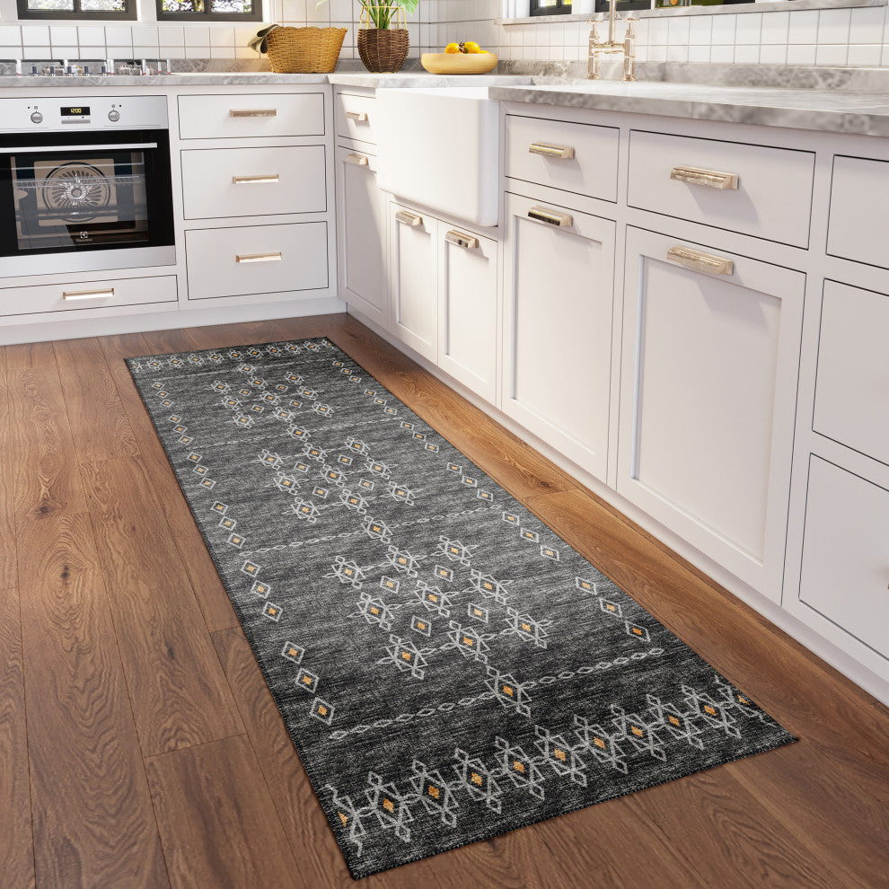 Indoor/Outdoor Sedona SN3 Charcoal Machine Washable 2'3" x 10' Runner Rug