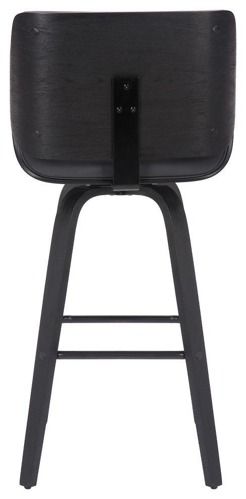 Tyler 30" Bar Height Swivel Grey Faux Leather and Black Wood Bar Stool