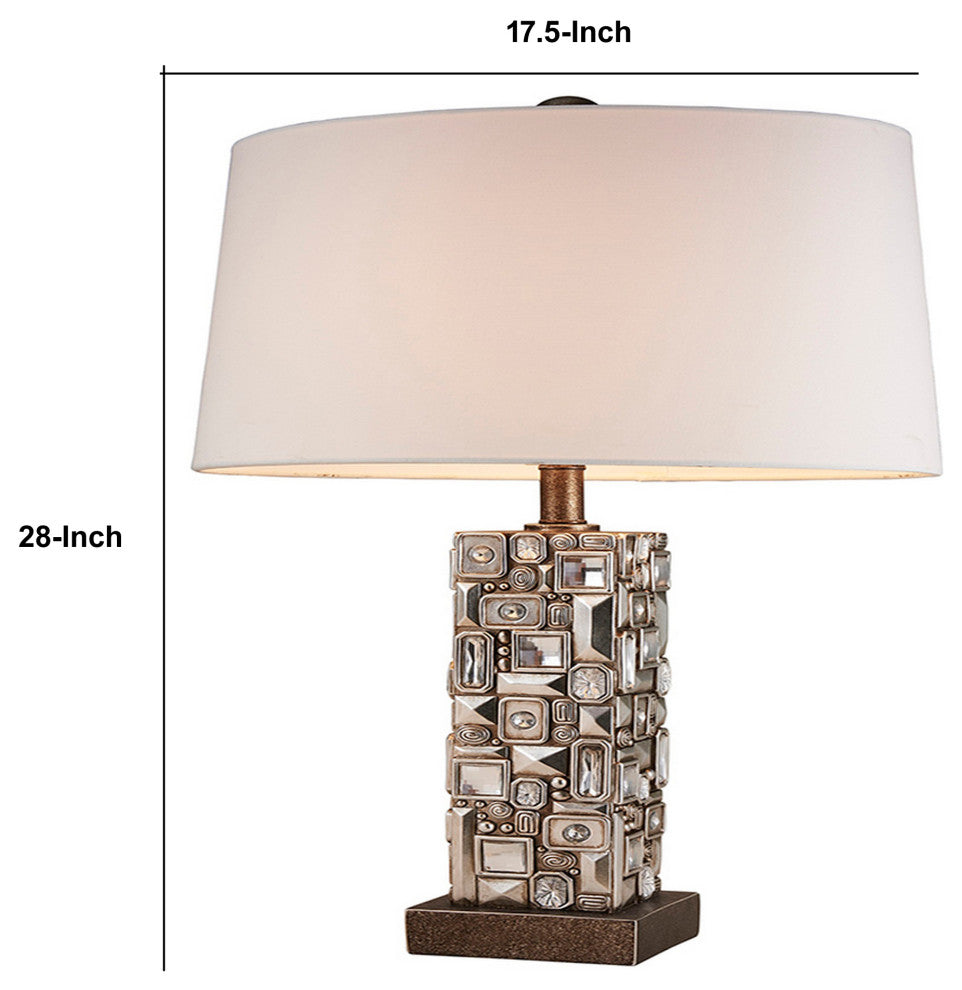 Benzara BM240307 Table Lamp With Abstract Mirror Block Base, Bronze