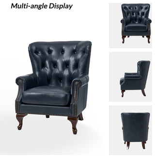 Genuine Leather Armchair With Removable Cushion, Navy