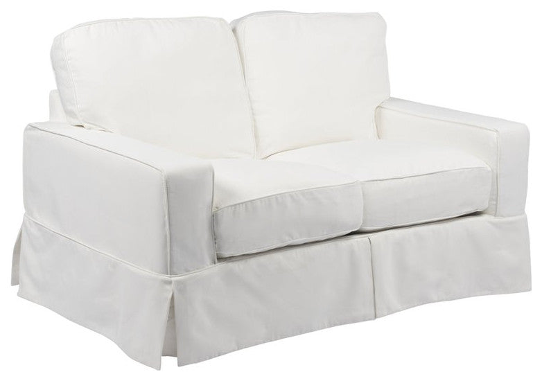 Box Cushion Slipcovered Loveseat, Stain Resistant Performance Fabric, White