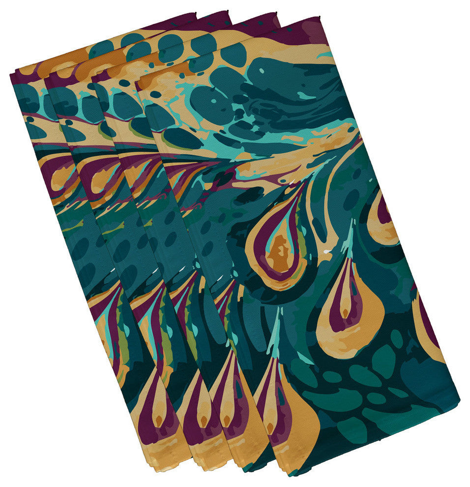 Boho Splash, Geometric Print Napkin, Teal, Set of 4
