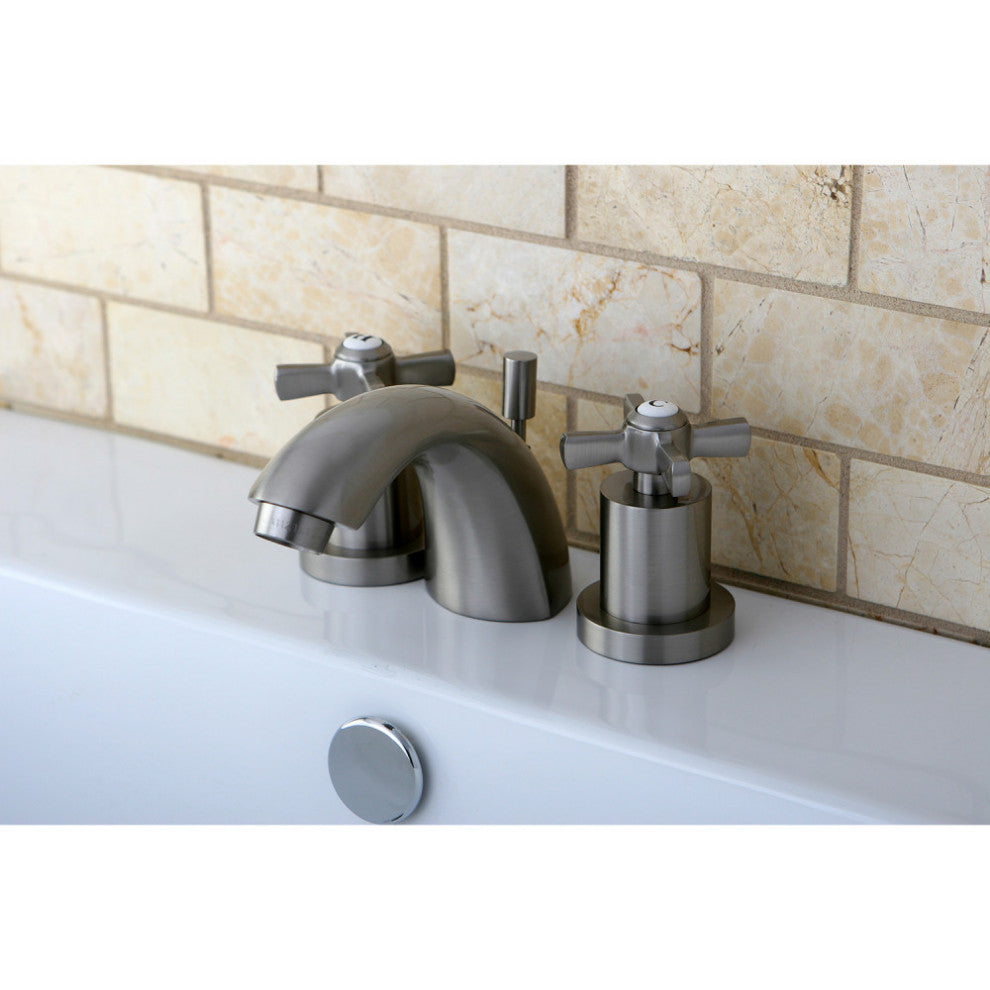 Kingston Brass Mini-Widespread Bathroom Faucet With Brass Pop-Up, Brushed Nickel
