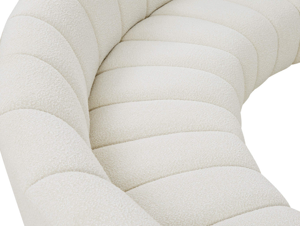 Infinity Black Boucle Fabric Upholstered Arc Shaped Modular Sectional, Cream, 10-Piece, Arc-Shaped
