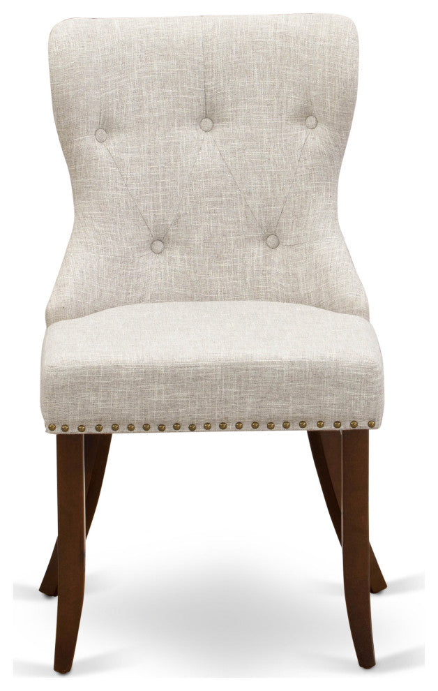A Dining Set Of 4 Chairs, Doeskin Color, Mid-Century Table In Mahogany Finish