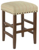 Wooden Counter Stool with Stripe Pattern Fabric Padded Seat, Beige and Brown