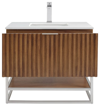 Terra Bathroom Vanity, Walnut/Brushed Nickel, 36", White Quartz Top