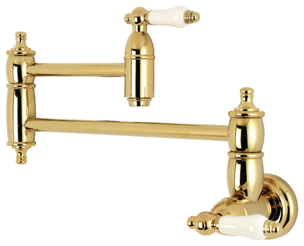 Kingston Brass Wall Mount Pot Filler Kitchen Faucet, Polished Brass