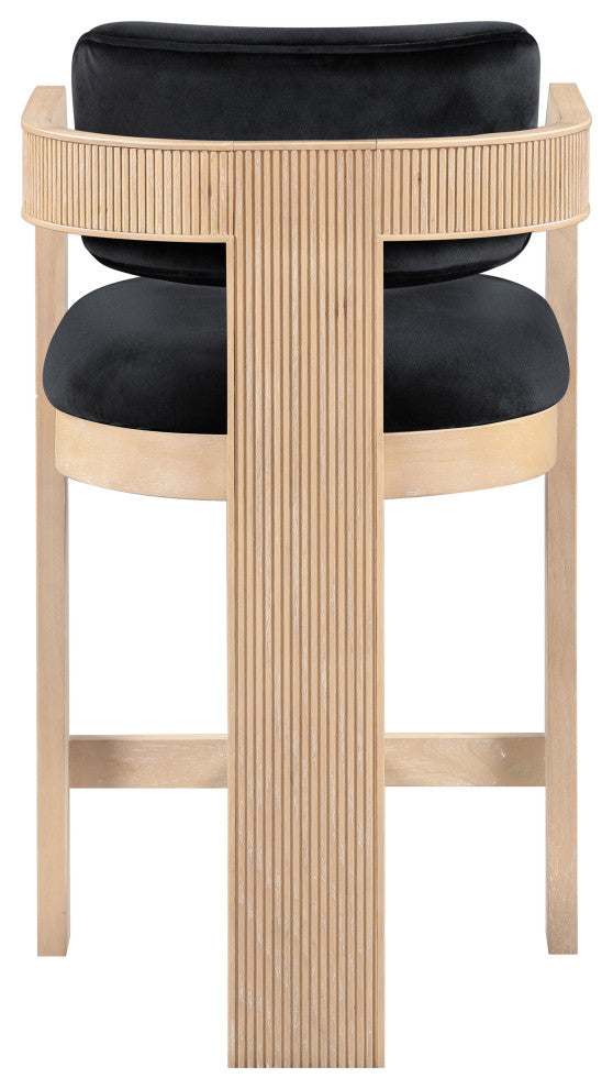 Sacha Upholstered Bar and Counter Stool, Black, Velvet, Natural