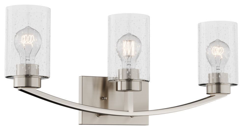 Brushed Nickel 3-Light Bathroom Vanity Light With Glass Shade