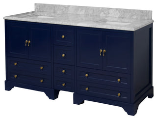 Madison 72" Double Bathroom Vanity, Royal Blue, Carrara Marble