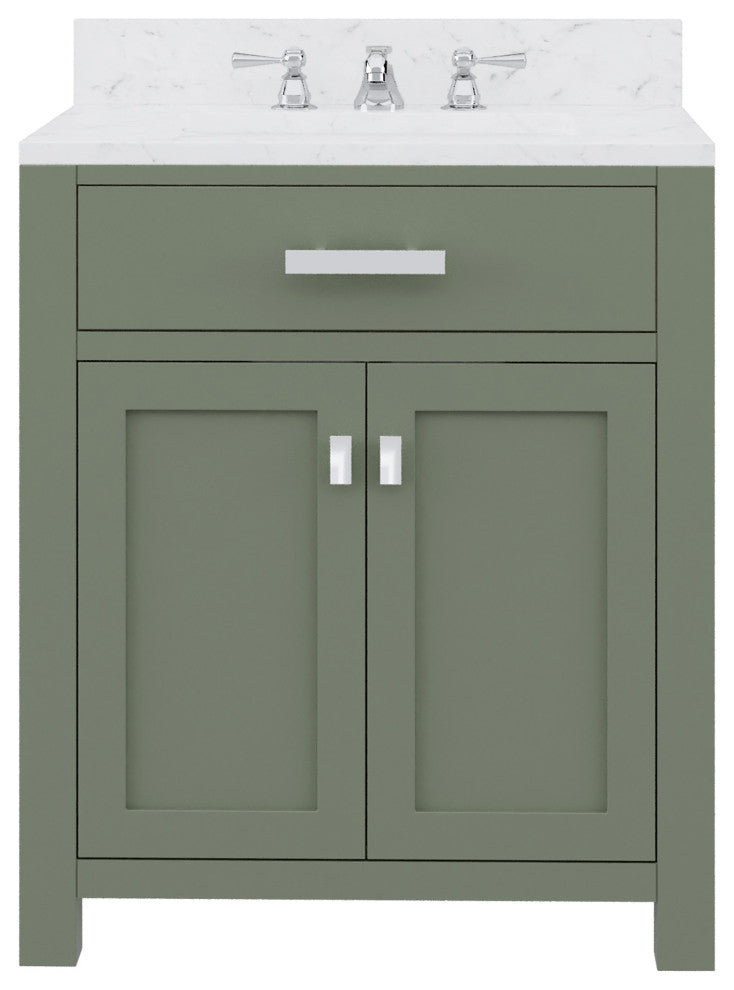 Madison 30 In. Carrara White Marble Countertop Vanity in Glacial Green