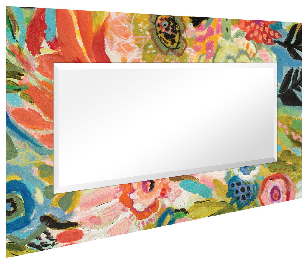 "Secret Garden Floral III" Frameless Reverse Printed Art Glass Mirror, 72" X 36"