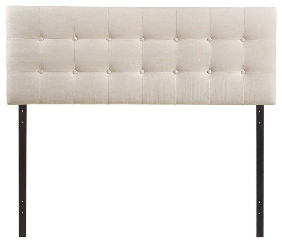 Modern Contemporary Queen Size Fabric Headboard, Ivory Fabric