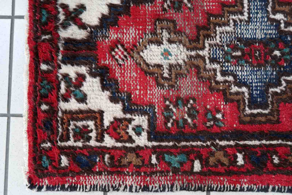Handmade Vintage Persian Hamadan Rug 1.8'x2.9', 55cmx88cm 1970s