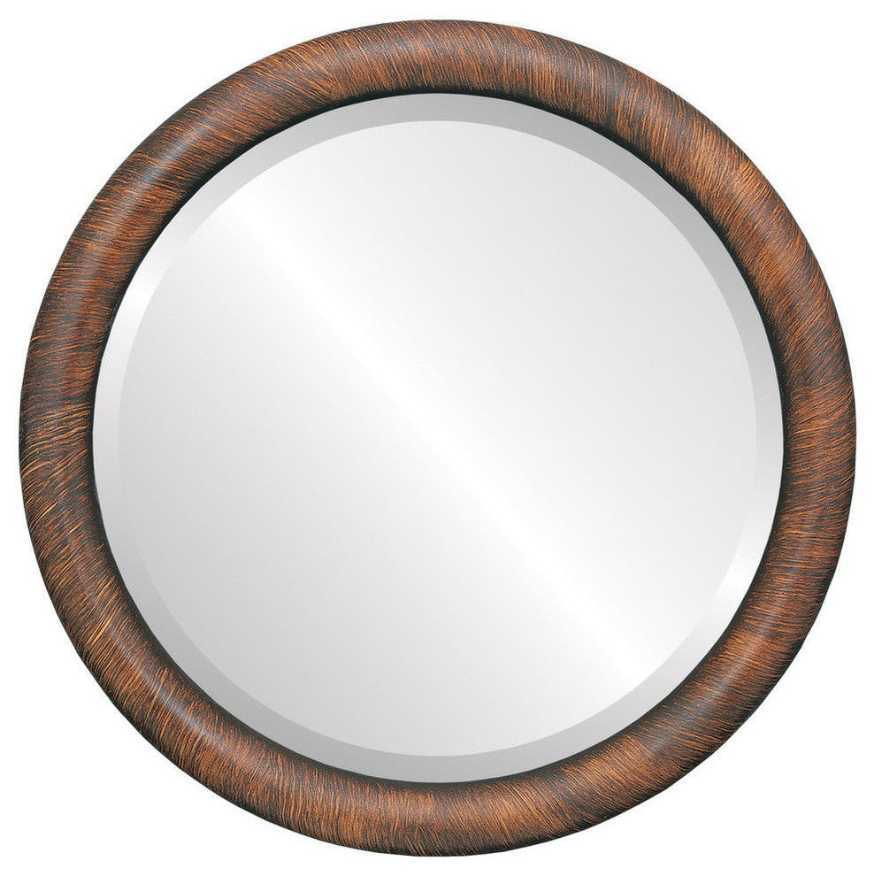 Pasadena Framed Round Mirror, Vintage Walnut, 25"x25"