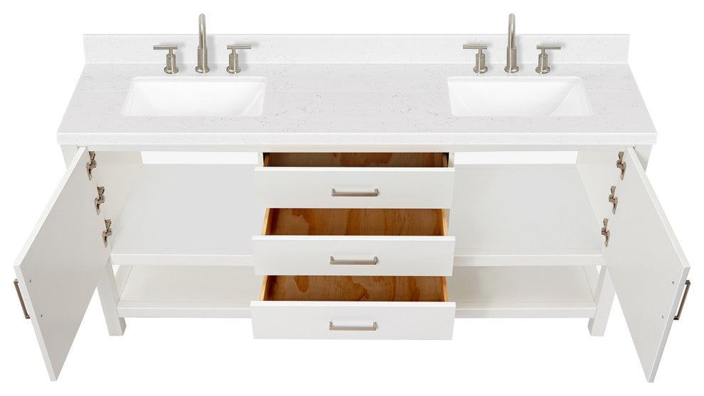 Ariel Bayhill 72" Double Rectangle Sink Bathroom Vanity, Carrara Quartz