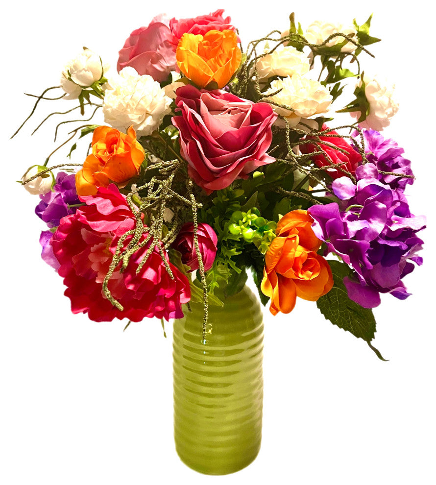 Floral Arrangement Bright Mixed Floral Lime Ceramic All Season 24"� Tall