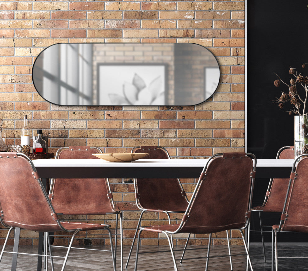 Rollo Capsule Framed Wall Mirror, Black 16x48