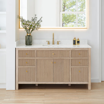 Cerrito Bathroom Vanity, Natural Oak, 60" Single, Without Mirror