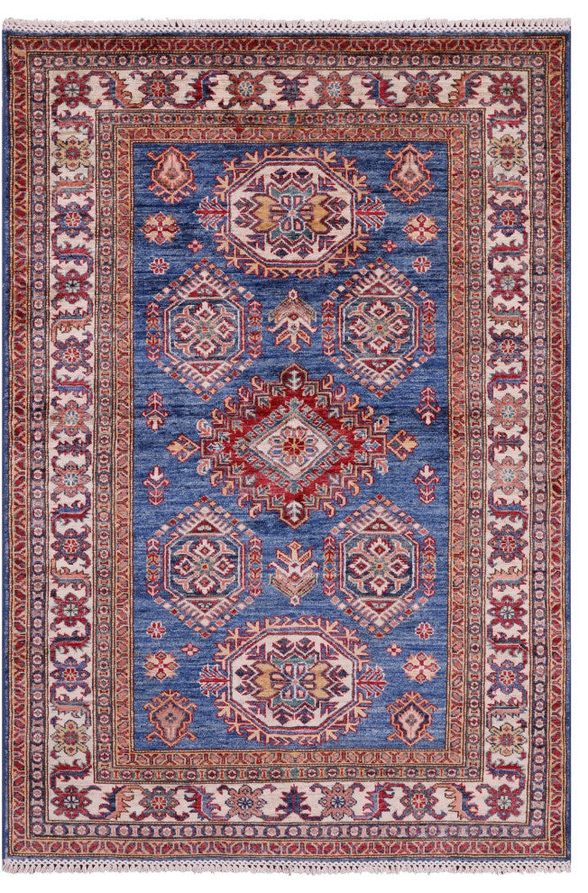 4' 1" X 5' 11" Super Kazak Geometric Handmade Wool Rug Q10265