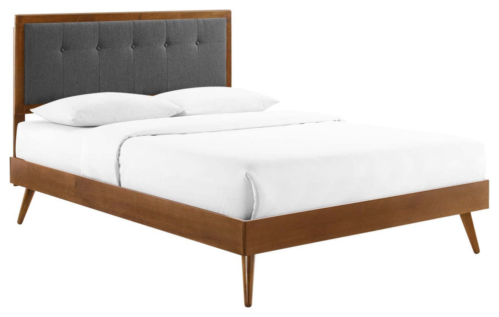 Willow King Wood Platform Bed With Splayed Legs Walnut Charcoal