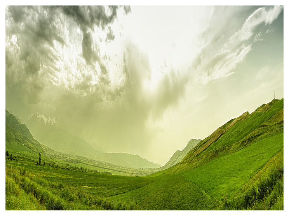 Meadow under Clouds Panorama, Landscape Canvas Art Print, 40"x30"