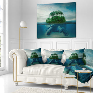 Giant Turtle Carrying Island Abstract Throw Pillow, 16"x16"