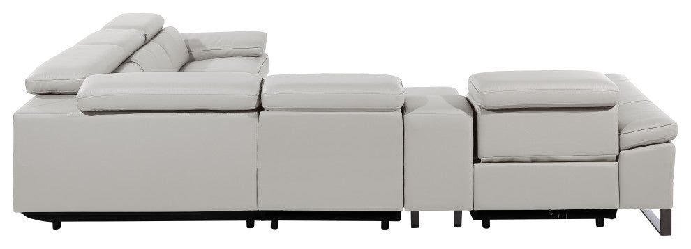 Antonio Italian Leather 6-Piece L-Shaped Power Reclining Sectional, Light Gray
