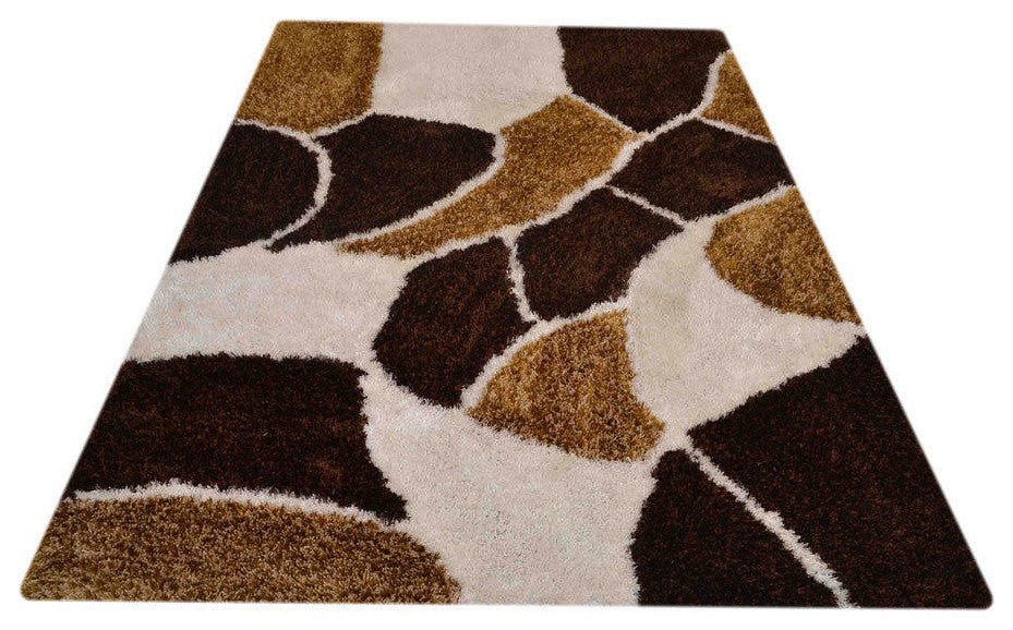 Shaggy Hand Tufted Oriental Rock Print Area Rug, Brown, 8x10''