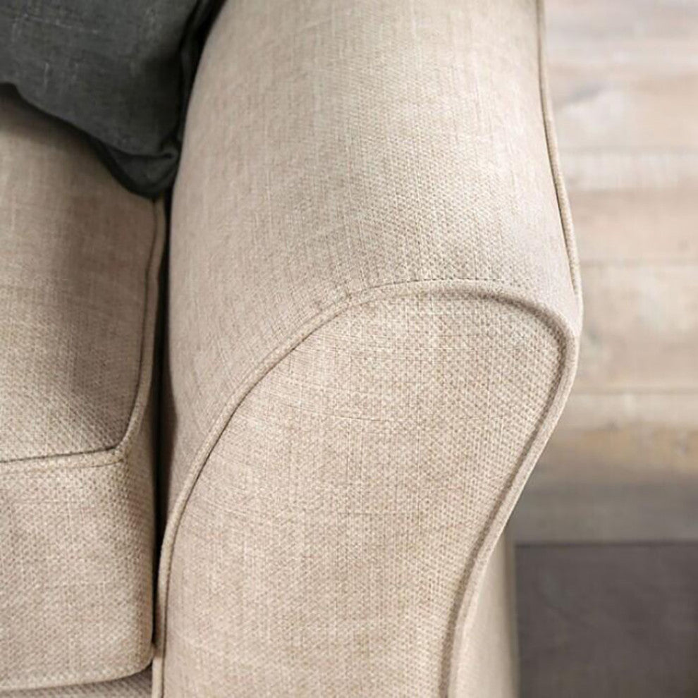 Fabric Upholstered Loveseat With Curved Shelter Arms, Ivory