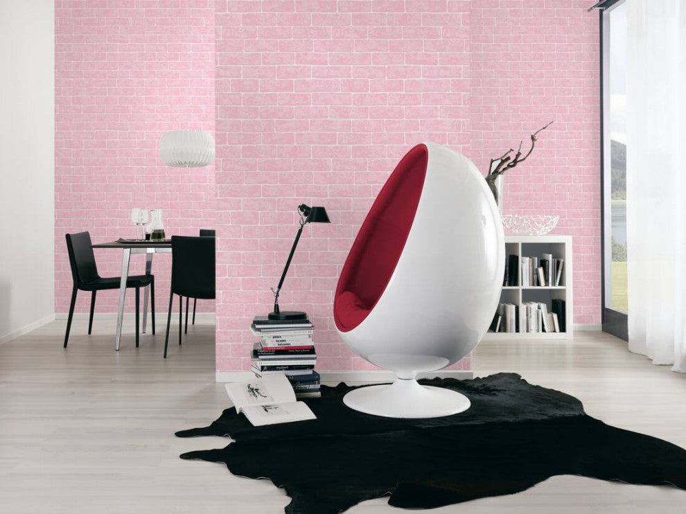 Faux Textured Wallpaper, Stone Wall, 359812, Pink, One Roll