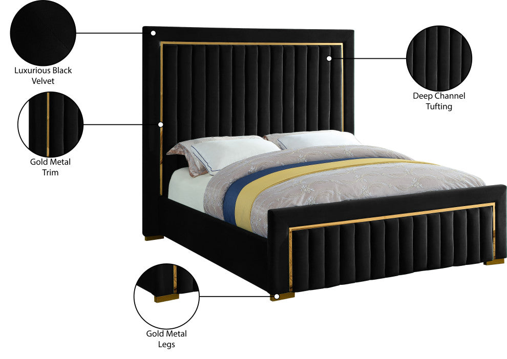 Dolce Velvet Upholstered Bed, Black, King