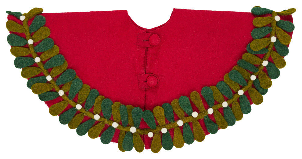 Mistletoe Border on Red Mini Christmas Tree Skirt - 26"