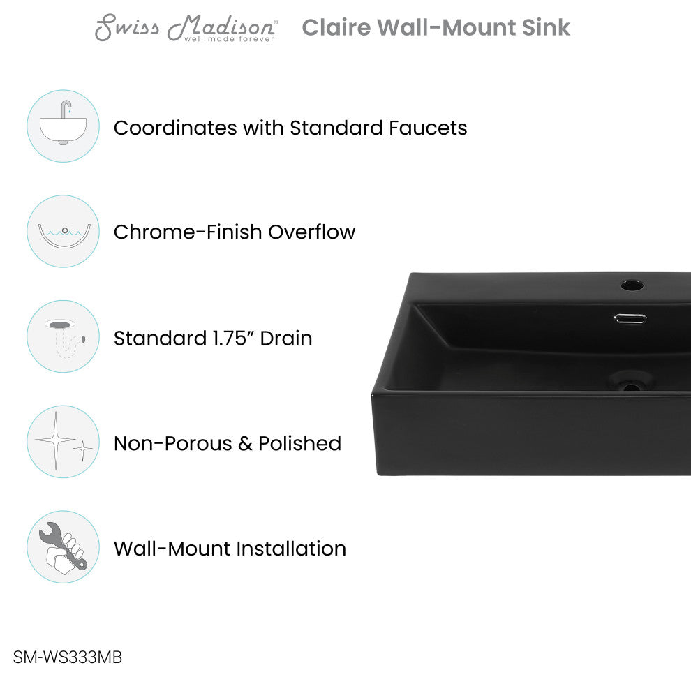 Claire 30" Rectangle Wall-Mount Bathroom Sink
