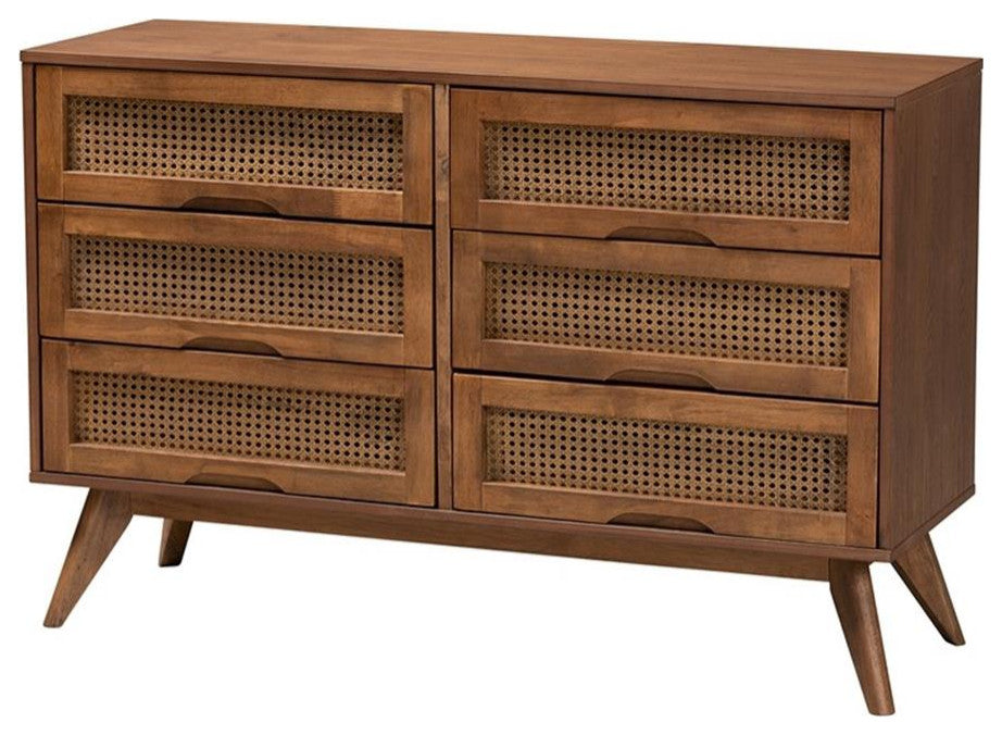 Rina Ash Walnut Finish Wood 4-Piece Full Size Bedroom Set with Synthetic Rattan