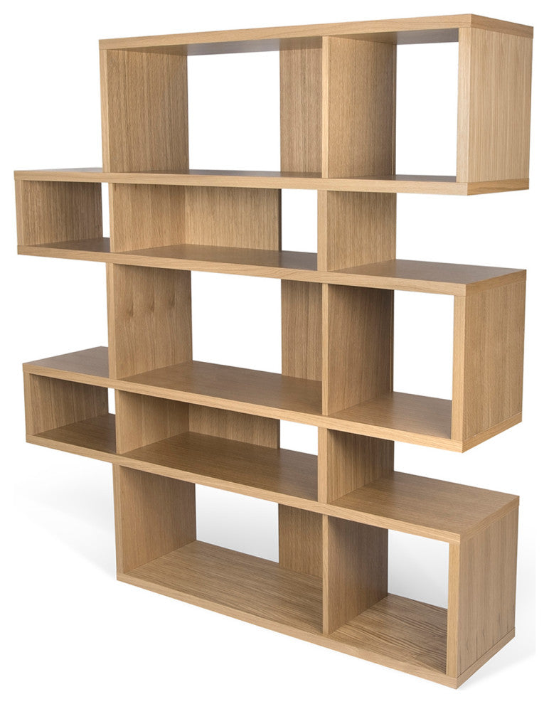 Modern Large Modular Display 2 Tone Shelves, Oak Frame/Oak Backs