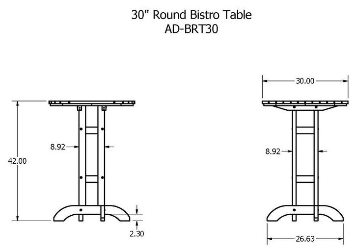 Round 30" Diameter Bar Dining Table, Coastal Teak