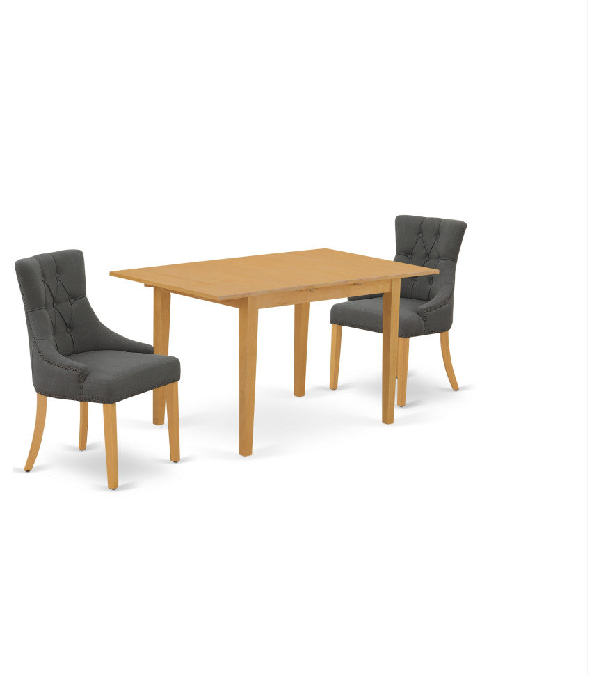 3Pc Dinette Set, Rectangular Table, Butterfly Leaf, Two Chairs, Oak