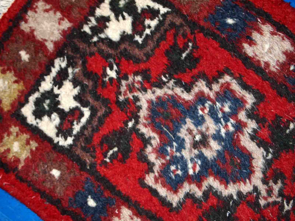 Handmade vintage Persian Hamadan rug 1.3' x 1.9' (40cm x 59cm) 1970s
