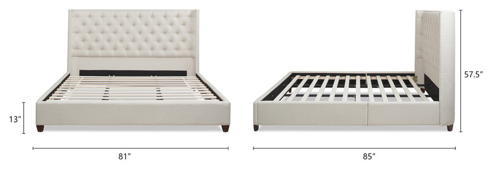 Manhattan Shelter King Platform Bed Frame, Light Beige Linen