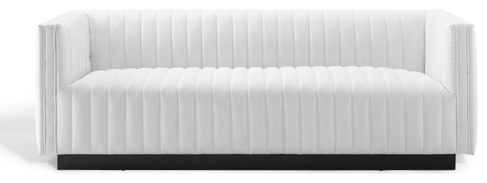 Tufted Sofa, Fabric, White, Modern, Living Lounge Room Hotel Lobby Hospitality