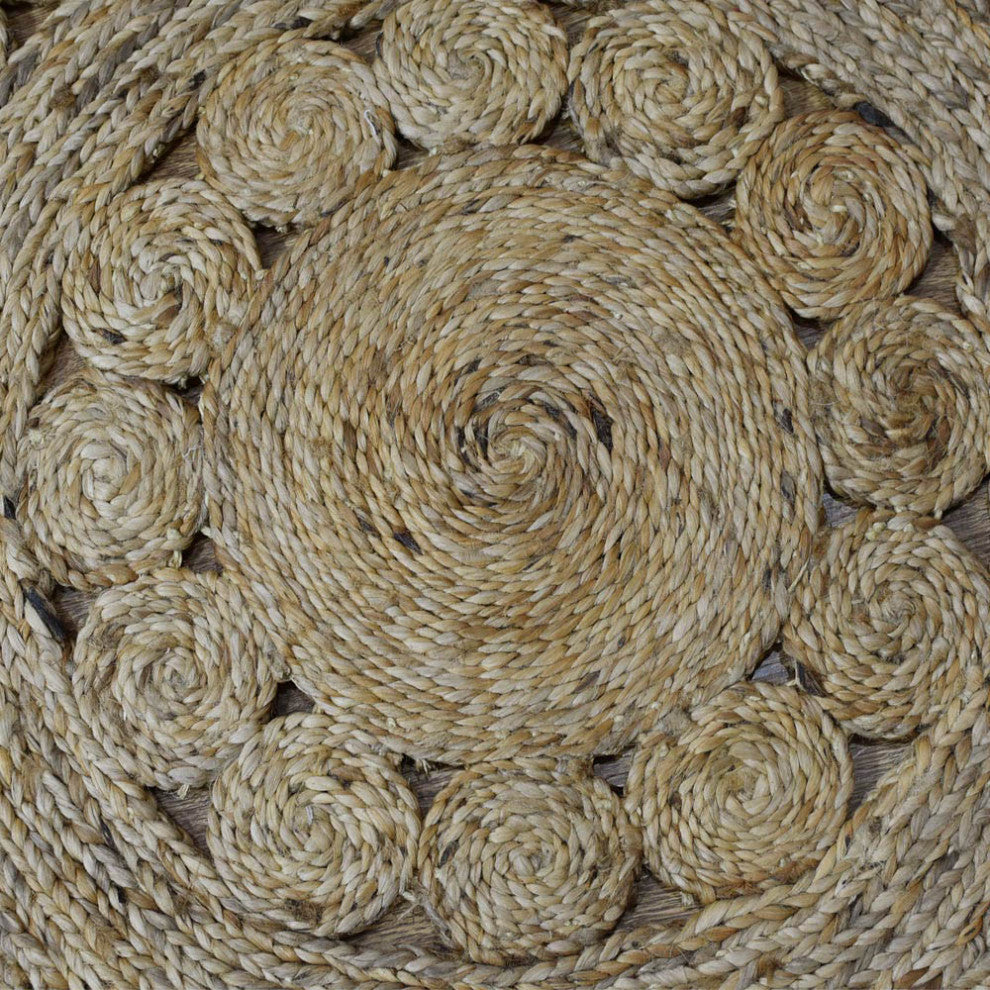 Hand Woven Jute Eco-friendly Area Rug Oriental Beige, [Round] 5'x5'
