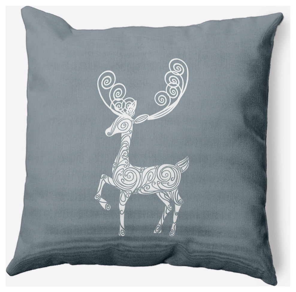 Fancy Holiday Reindeer Decorative Throw Pillow, Dusty Gray, 18"x18"